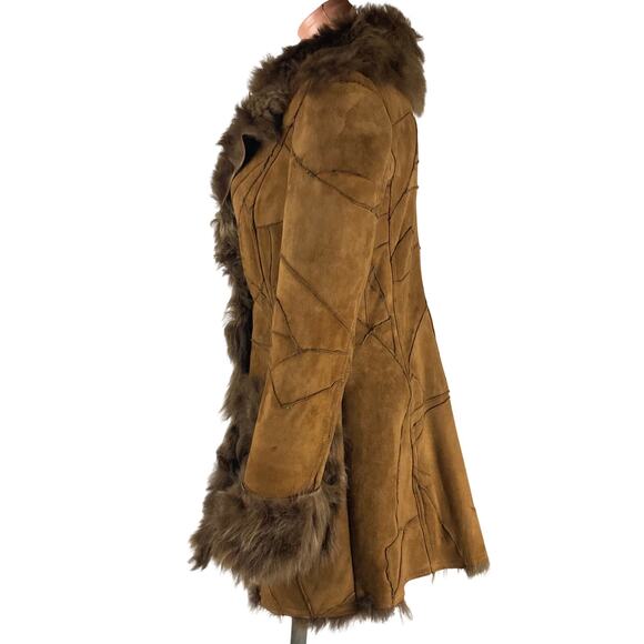 Genuine Shearling Sheepskin Patchwork Penny Lane Leather Coat fits S-M - Picture 6 of 13